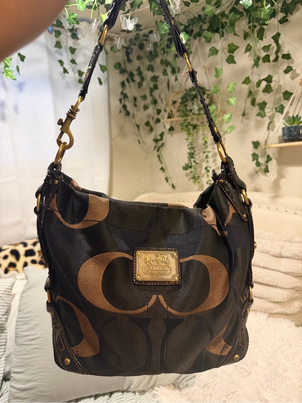 Coach Brown & Black Signature Shoulder Bag